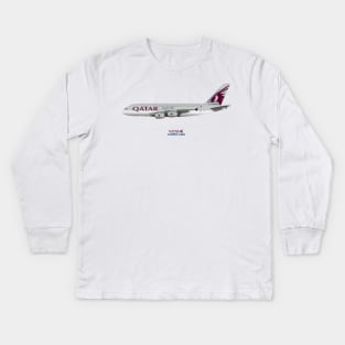 Illustration of Qatar Airways Airbus A380 Kids Long Sleeve T-Shirt